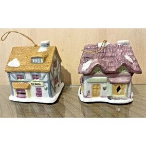 Vtg 1993 Readers Digest  Christmas Ornament Bell Village Porcelain Set Of 2